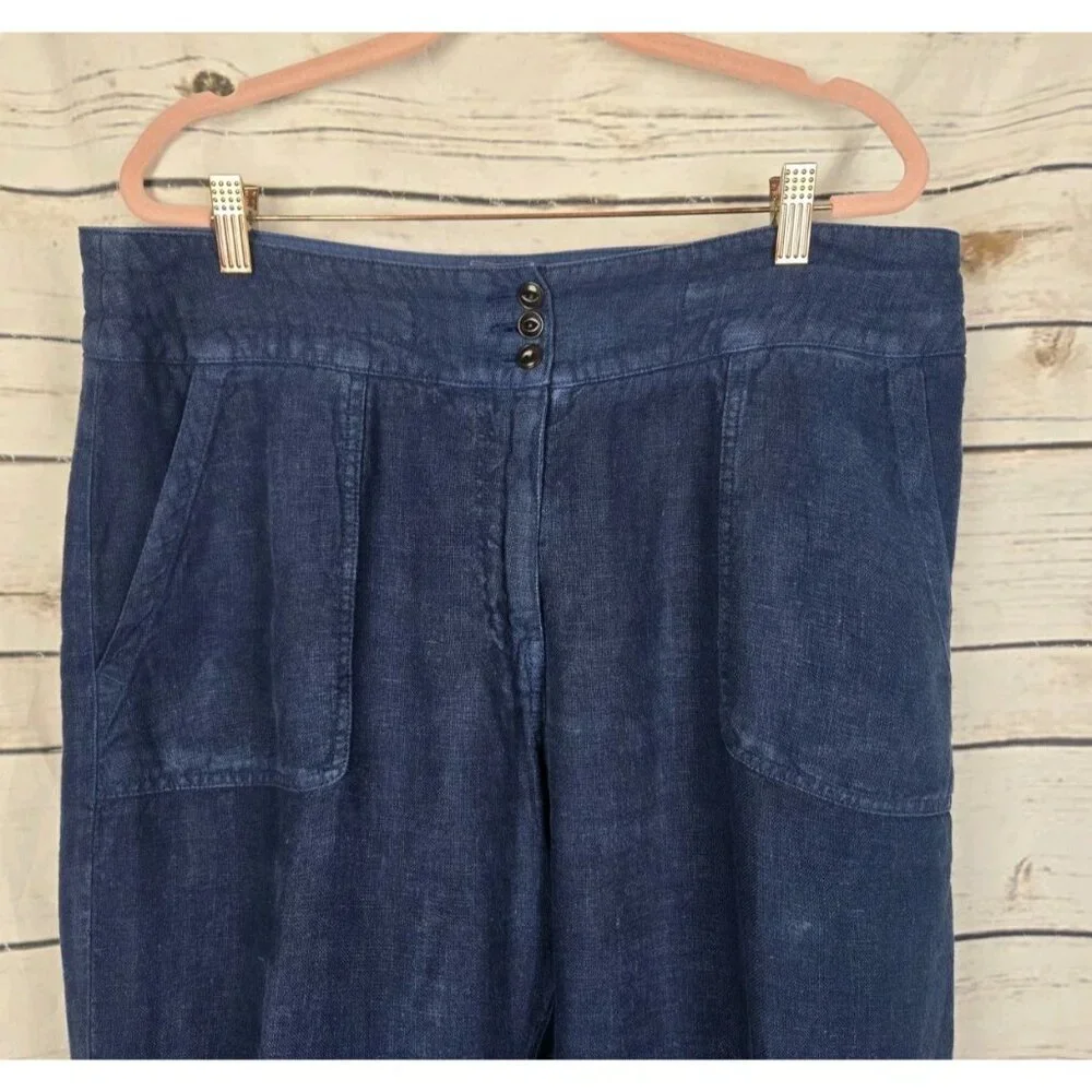 SOLD>>>>>Poetry Navy Blue 100% Linen Pants - Picture 2 of 7